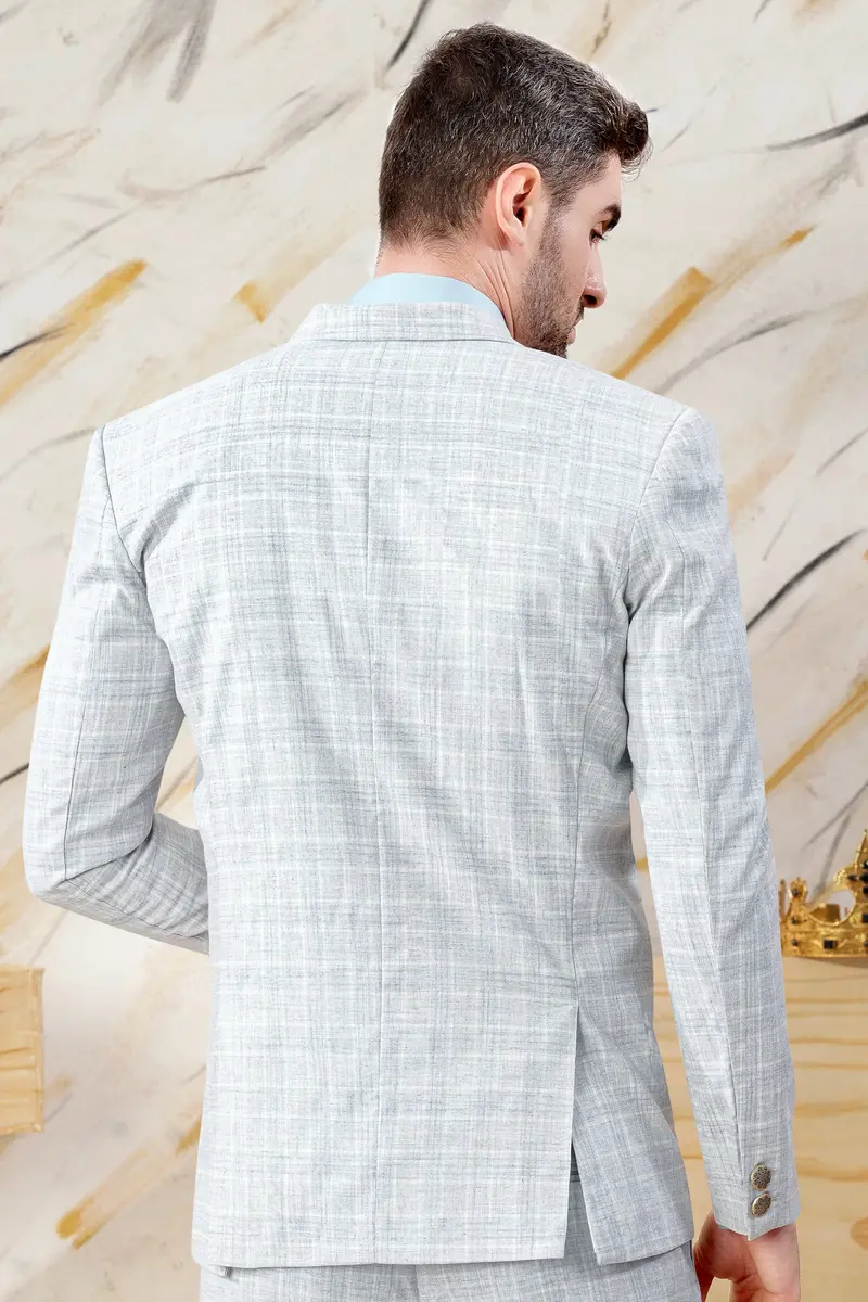Gainsboro Blue Plaid Wool Rich Double Breasted Blazer 5