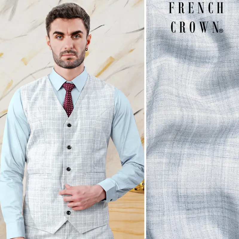 Gainsboro Blue Plaid Wool Rich Waistcoat 1