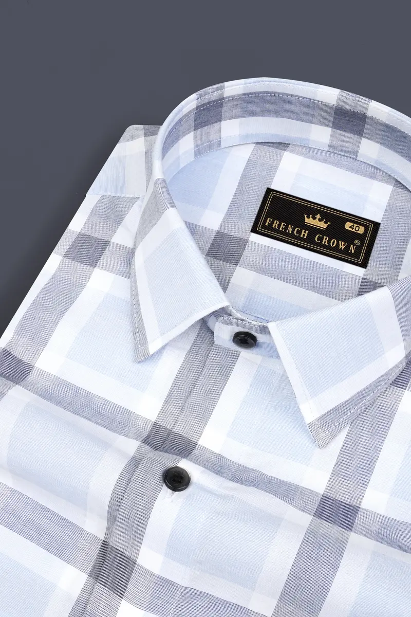 Gainsboro Blue Windowpane Premium Cotton Shirt 1