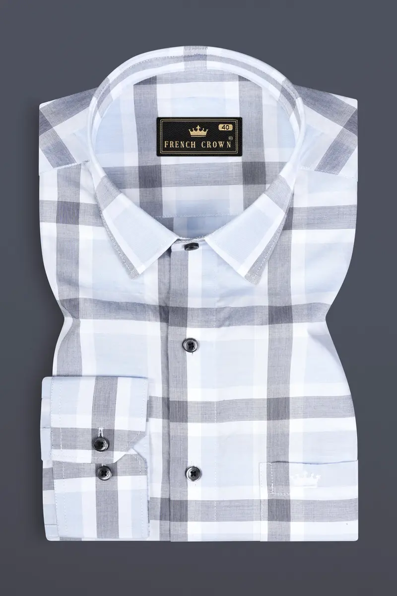 Gainsboro Blue Windowpane Premium Cotton Shirt 3