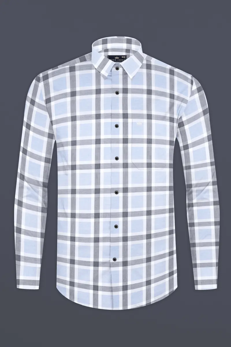 Gainsboro Blue Windowpane Premium Cotton Shirt 4