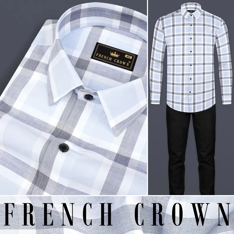 Gainsboro Blue Windowpane Premium Cotton Shirt 9