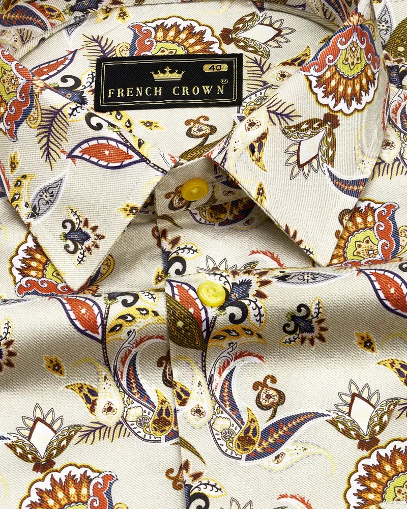 Gainsboro Cream Sanganeri Printed Super Soft Premium Cotton Shirt 1