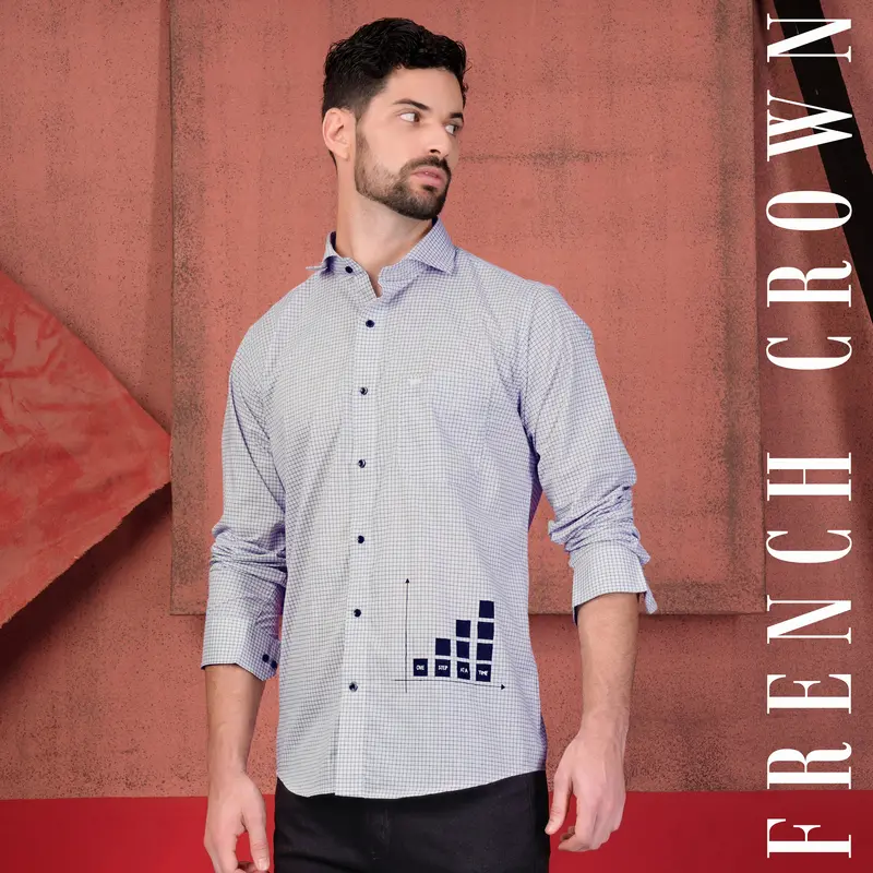Gainsboro Gray And Black Gingham Checkered With Graph Hand Painted Premium Cotton Designer Shirt 1
