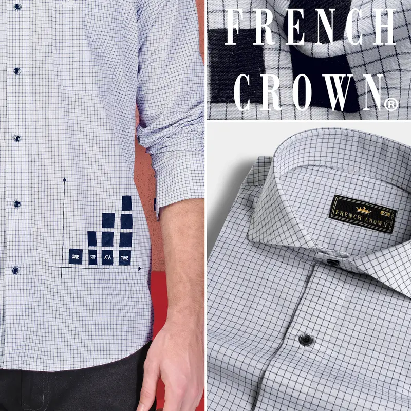Gainsboro Gray And Black Gingham Checkered With Graph Hand Painted Premium Cotton Designer Shirt 10