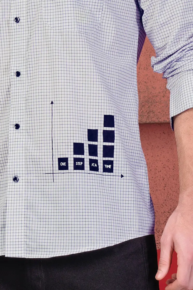 Gainsboro Gray And Black Gingham Checkered With Graph Hand Painted Premium Cotton Designer Shirt 2
