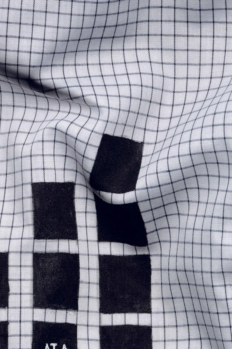 Gainsboro Gray And Black Gingham Checkered With Graph Hand Painted Premium Cotton Designer Shirt 3