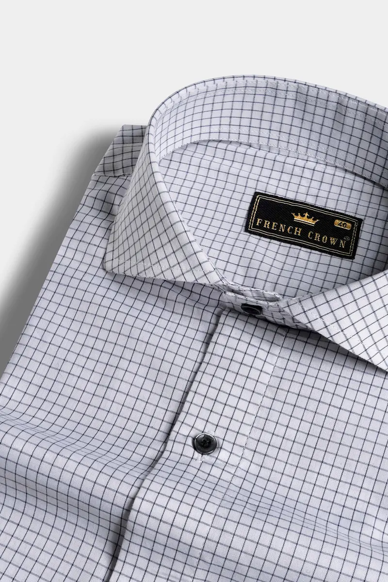 Gainsboro Gray And Black Gingham Checkered With Graph Hand Painted Premium Cotton Designer Shirt 4