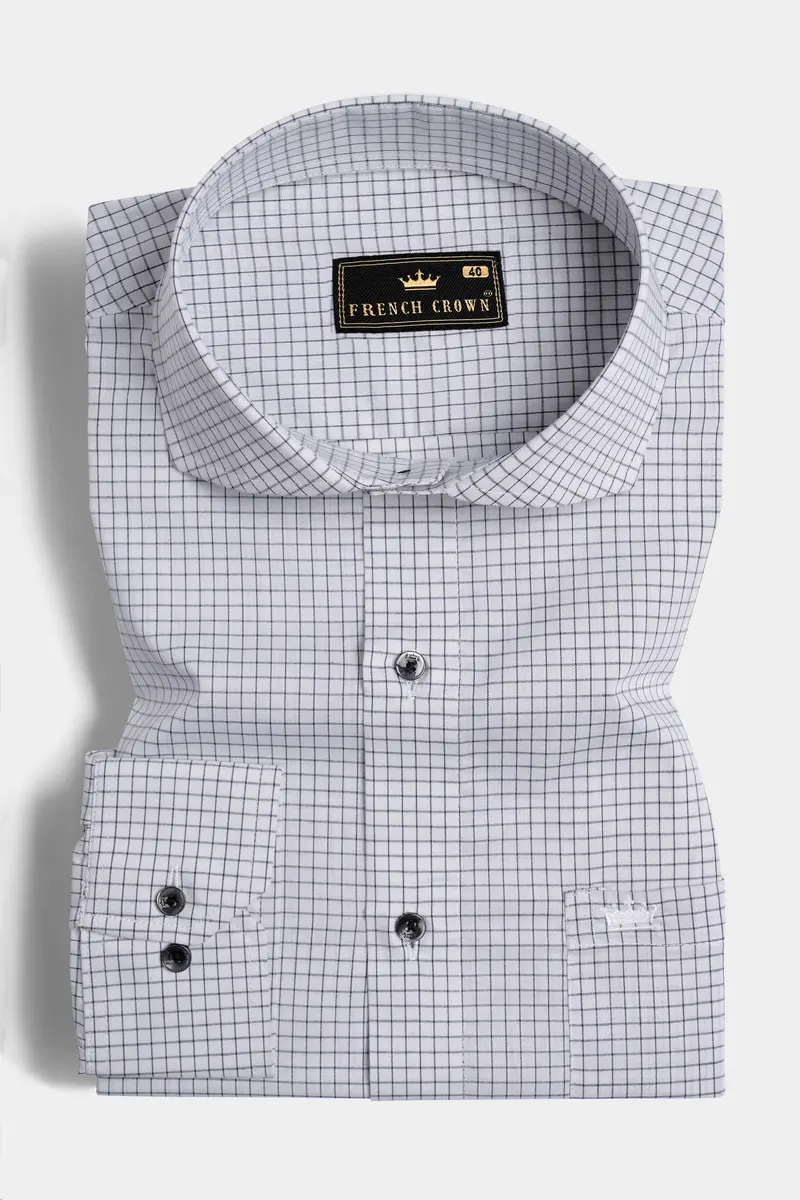 Gainsboro Gray And Black Gingham Checkered With Graph Hand Painted Premium Cotton Designer Shirt 5