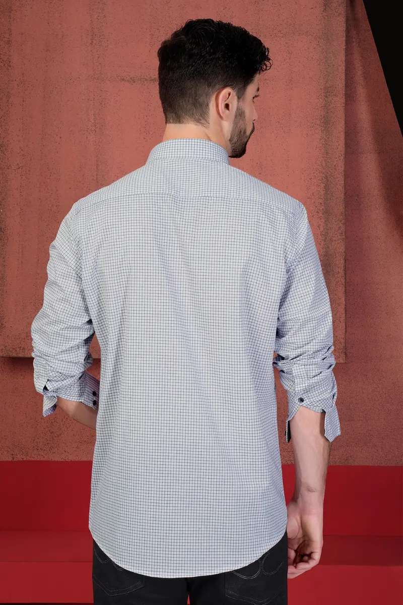 Gainsboro Gray And Black Gingham Checkered With Graph Hand Painted Premium Cotton Designer Shirt 8