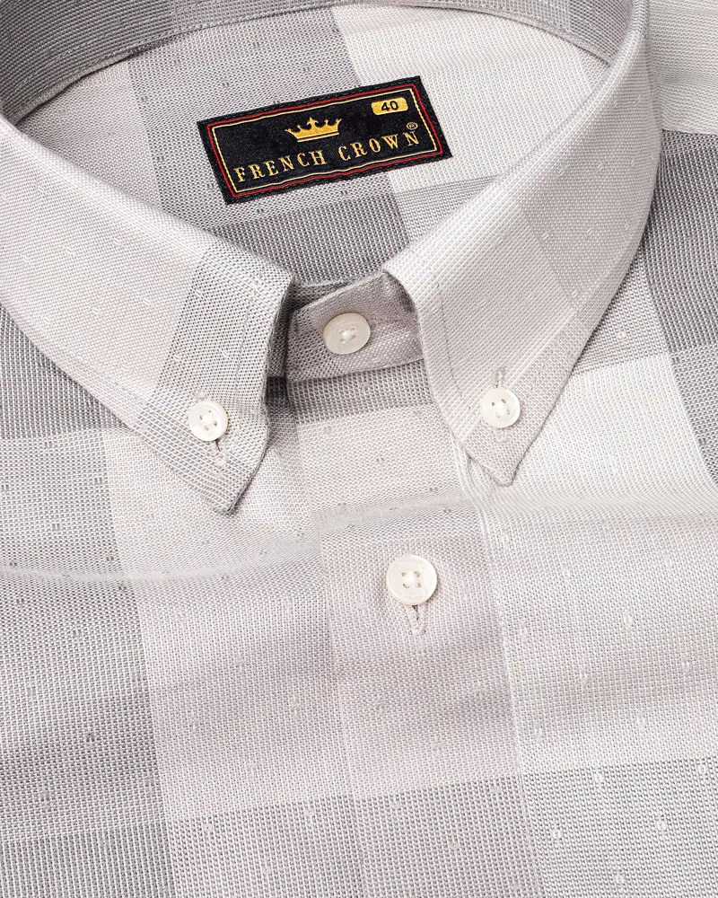Gainsboro Gray And Soft Amber Plaid Dobby Textured Premium Giza Cotton Shirt 1