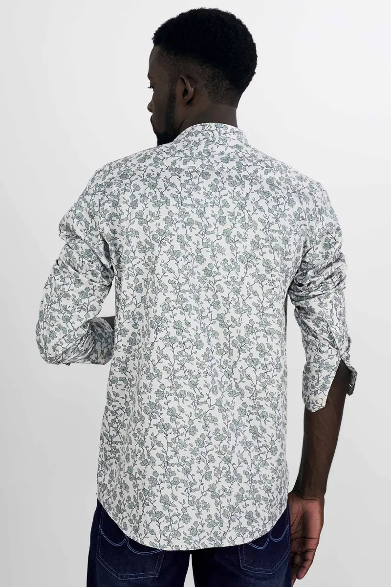 Gainsboro Gray And Tiara Green Leaves Printed With Taj Mahal Embroidered Super Soft Premium Cotton Designer Shirt 8