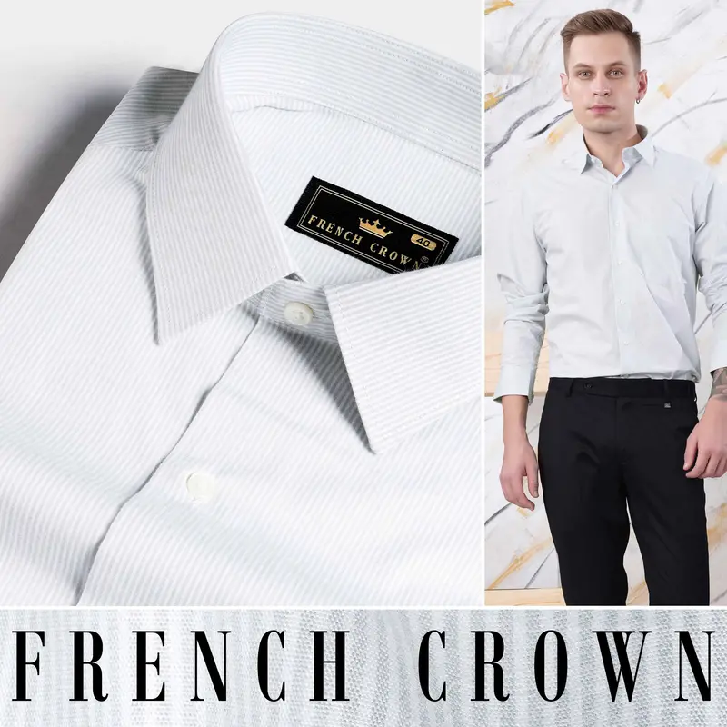 Gainsboro Gray And White Pinstriped Premium Cotton Shirt 4