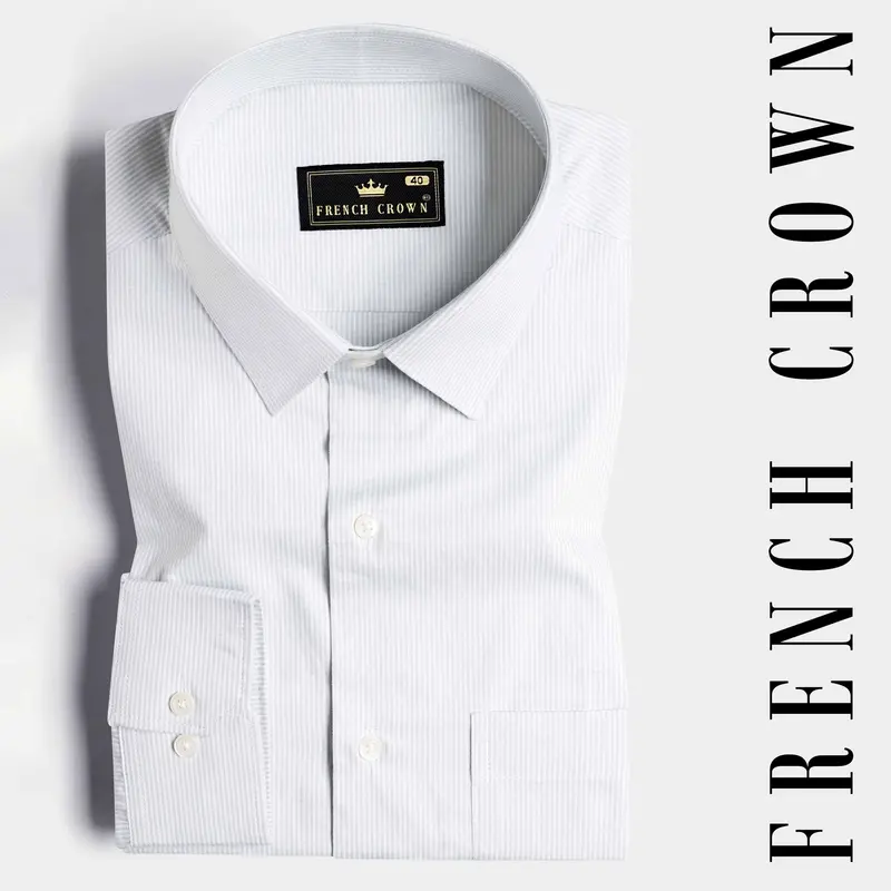 Gainsboro Gray And White Pinstriped Premium Cotton Shirt 7