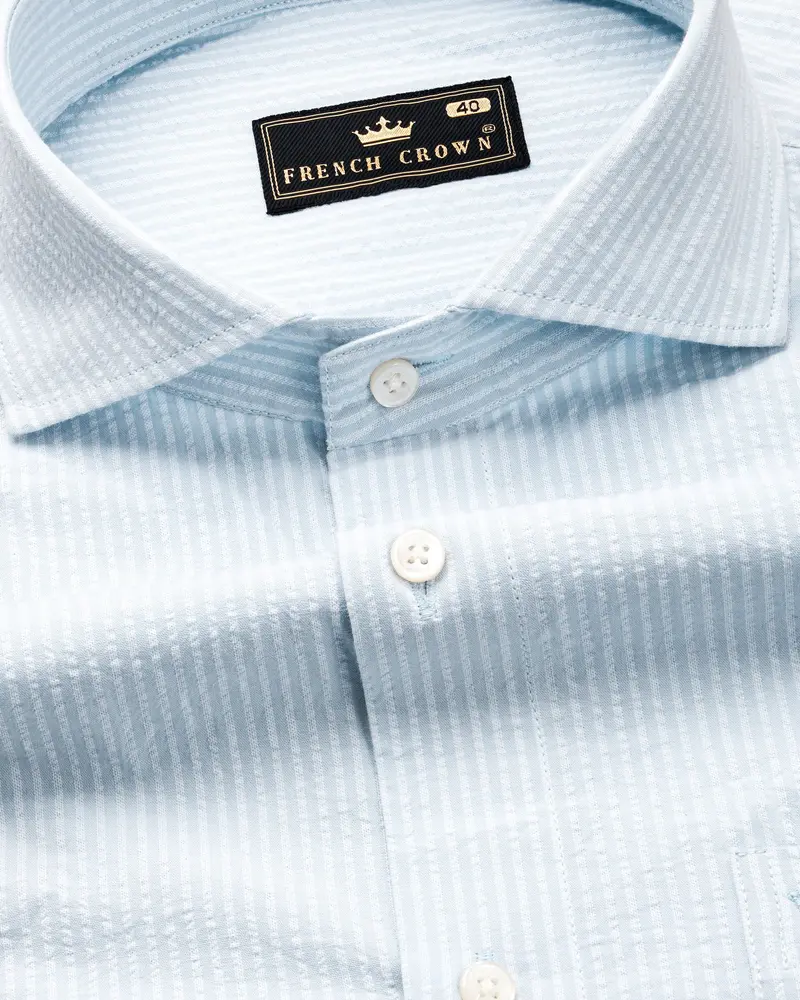 Gainsboro Gray And White Pinstriped Seersucker Premium Giza Cotton Shirt 1
