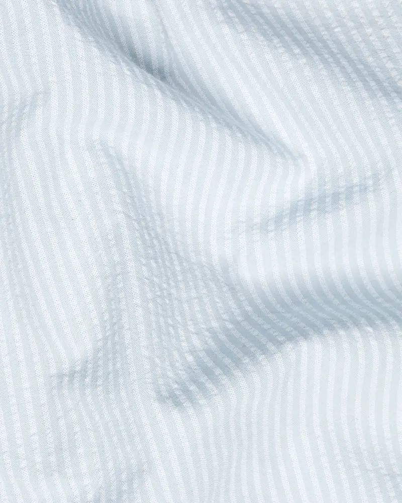 Gainsboro Gray And White Pinstriped Seersucker Premium Giza Cotton Shirt 2