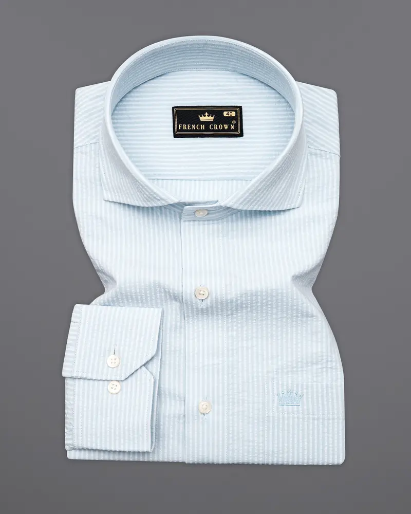 Gainsboro Gray And White Pinstriped Seersucker Premium Giza Cotton Shirt 3