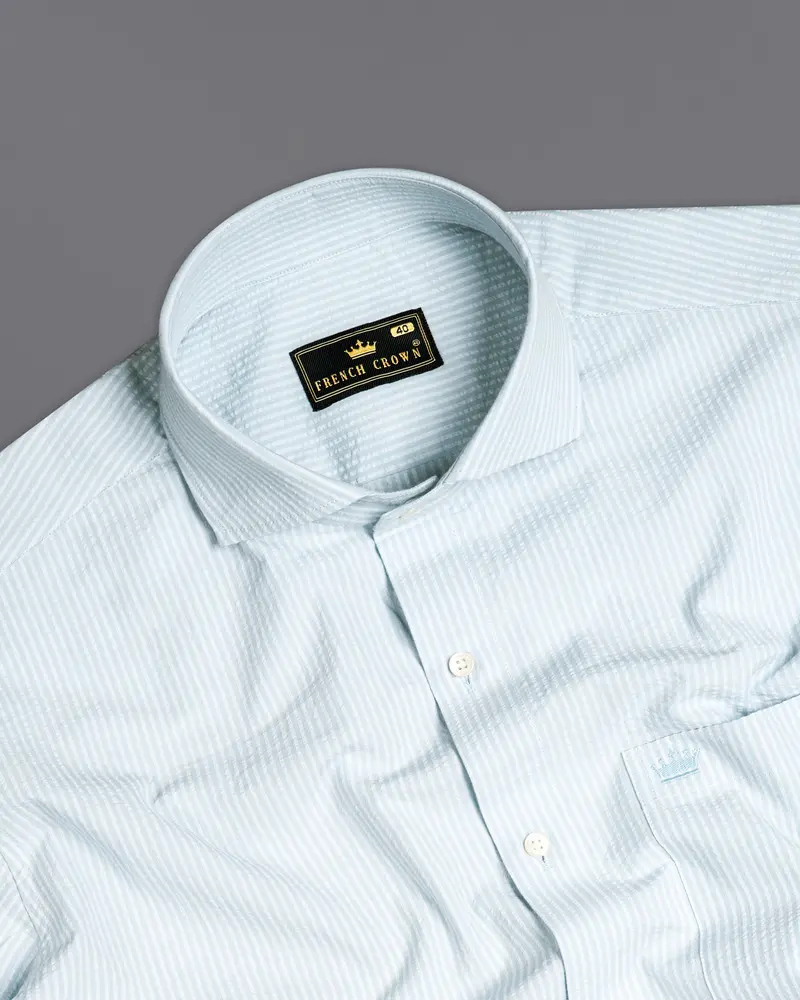 Gainsboro Gray And White Pinstriped Seersucker Premium Giza Cotton Shirt 4
