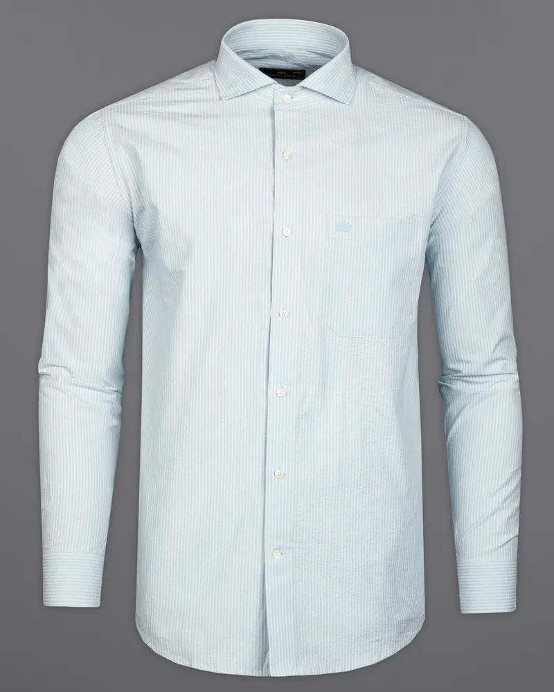 Gainsboro Gray And White Pinstriped Seersucker Premium Giza Cotton Shirt 5