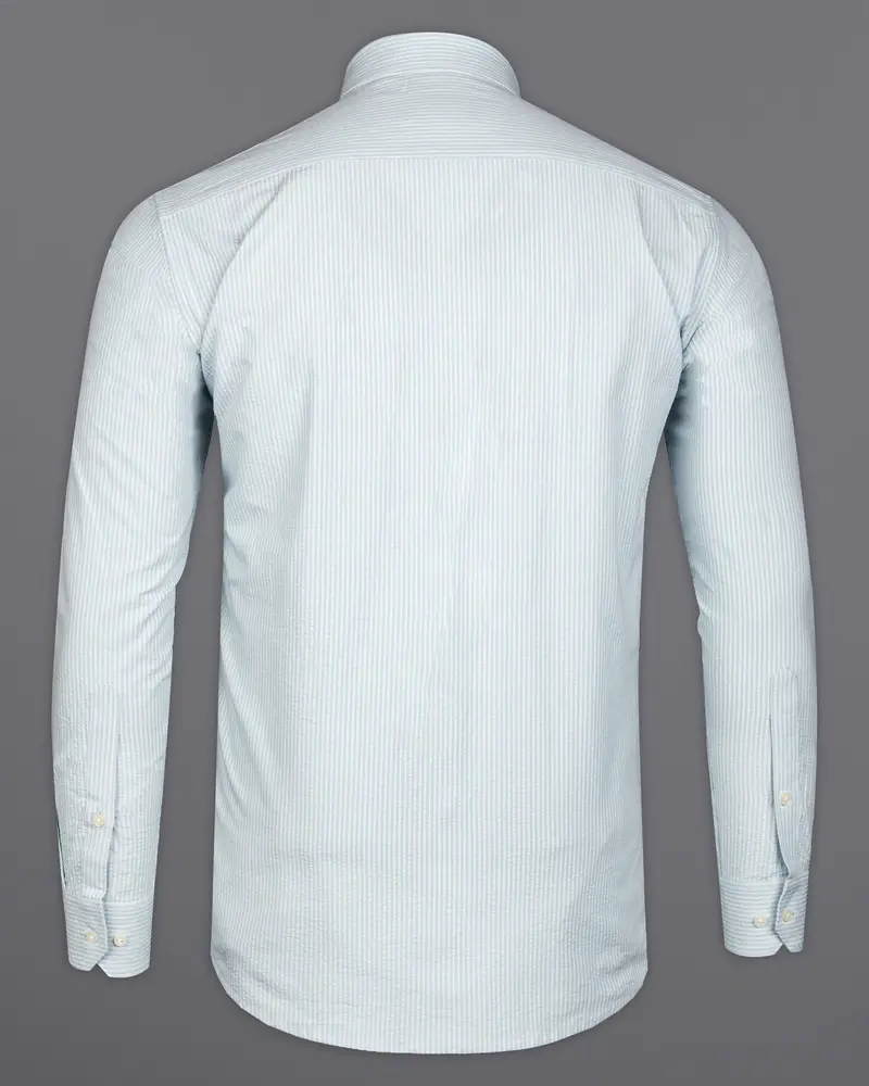 Gainsboro Gray And White Pinstriped Seersucker Premium Giza Cotton Shirt 6