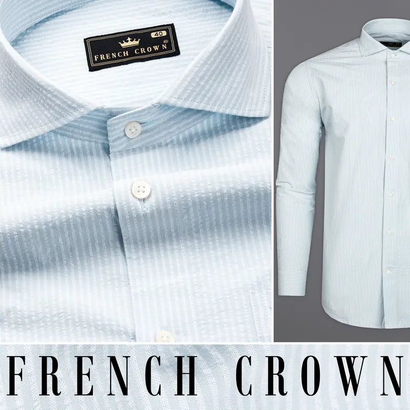 Gainsboro Gray And White Pinstriped Seersucker Premium Giza Cotton Shirt 9