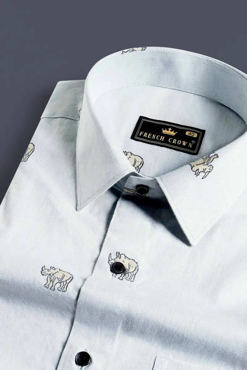 Gainsboro Gray Rhinoceros Printed Jacquard Textured Premium Giza Cotton Shirt 1