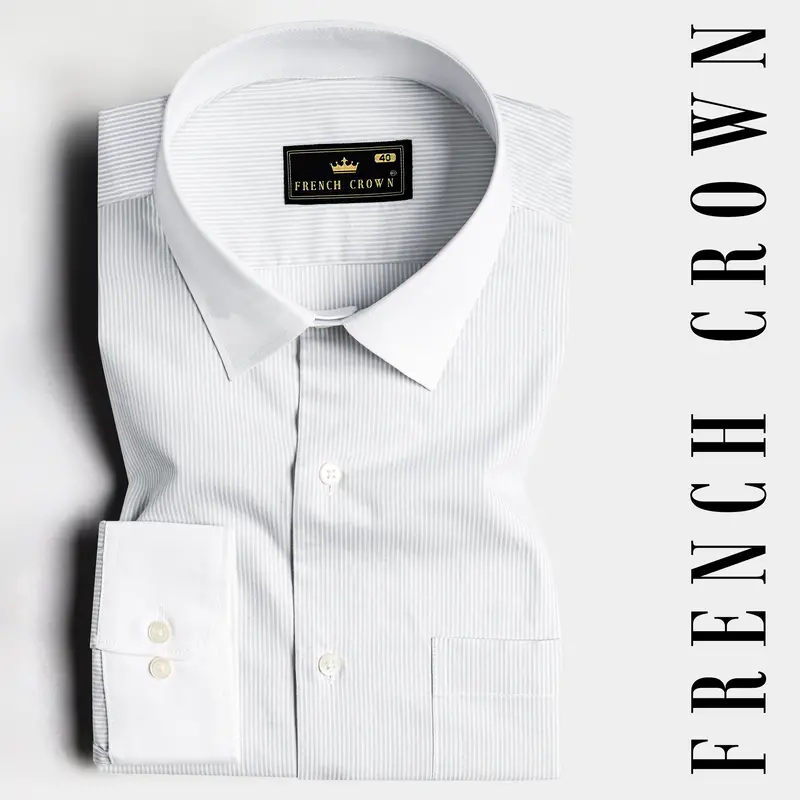Gainsboro Gray Striped With White Cuffs And Collar Premium Cotton Shirt 1