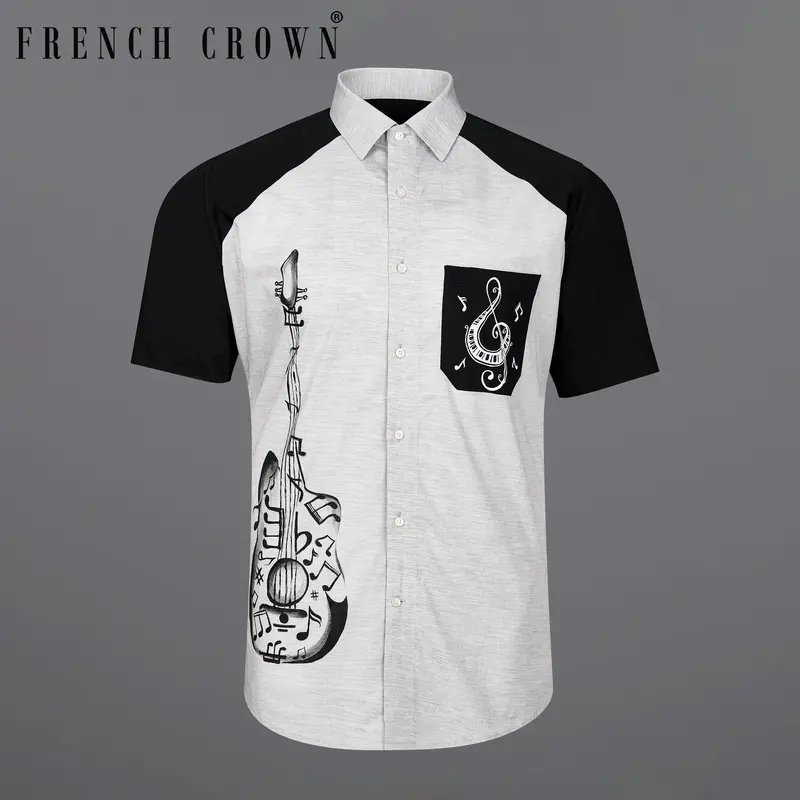 Gainsboro Gray With Black Guitar Hand Painted Premium Cotton Designer Shirt 1