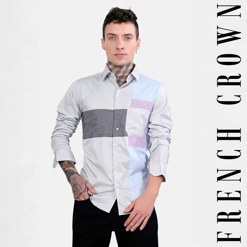 Gainsboro Gray With Marengo Gray And Jordy Blue Subtle Sheen Super Soft Premium Cotton Designer Shirt 1