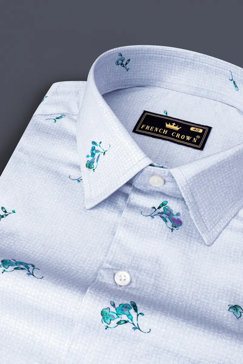 Gainsboro Gray With Wistflul Blue Floral Printed Super Soft Premium Cotton Shirt 1