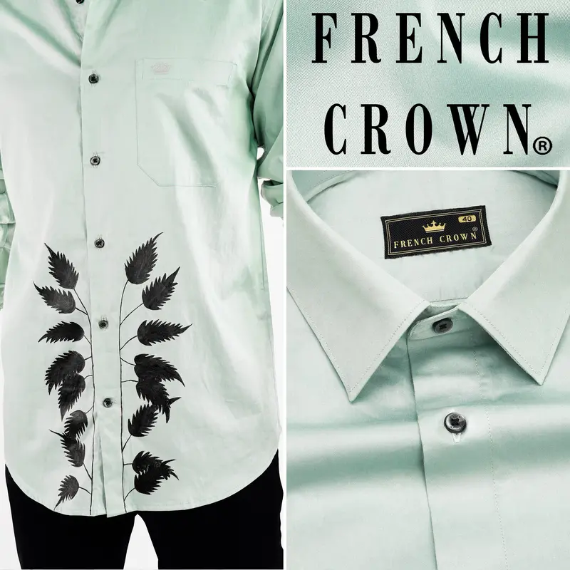 Gainsboro Green Leaves Hand Painted Super Soft Premium Cotton Designer Shirt 1