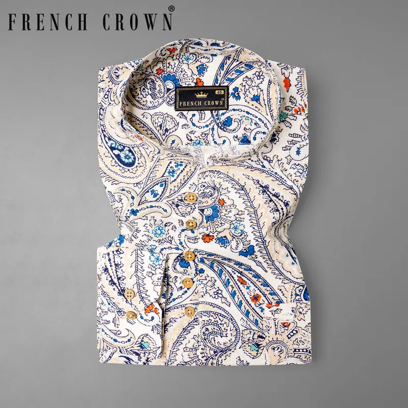 Gainsboro Paisley Printed Luxurious Linen Kurta Shirt 1