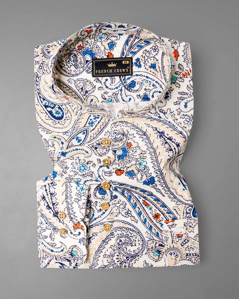 Gainsboro Paisley Printed Luxurious Linen Kurta Shirt 2