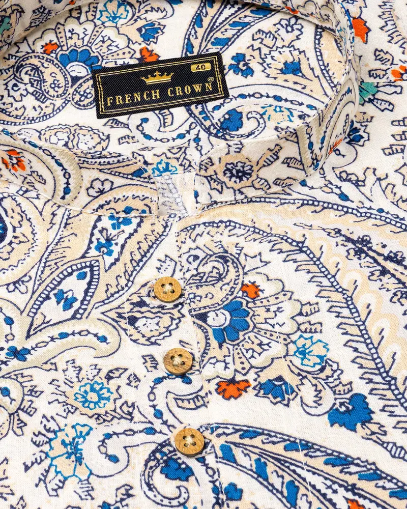 Gainsboro Paisley Printed Luxurious Linen Kurta Shirt 4