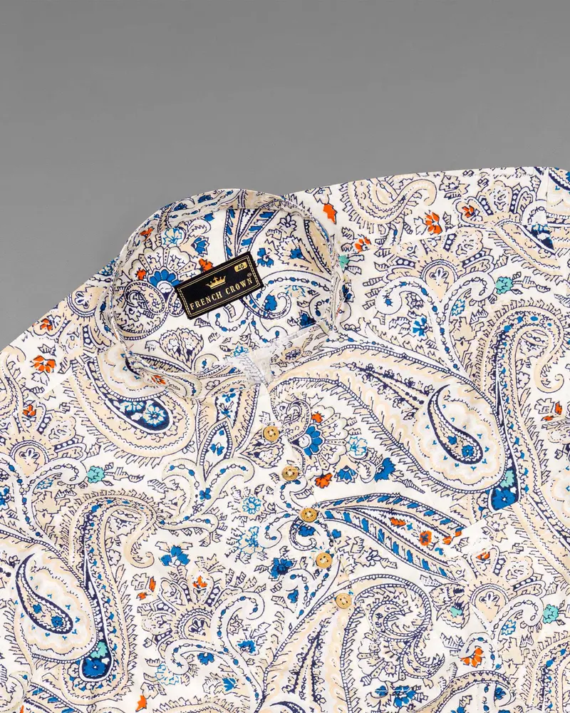 Gainsboro Paisley Printed Luxurious Linen Kurta Shirt 5