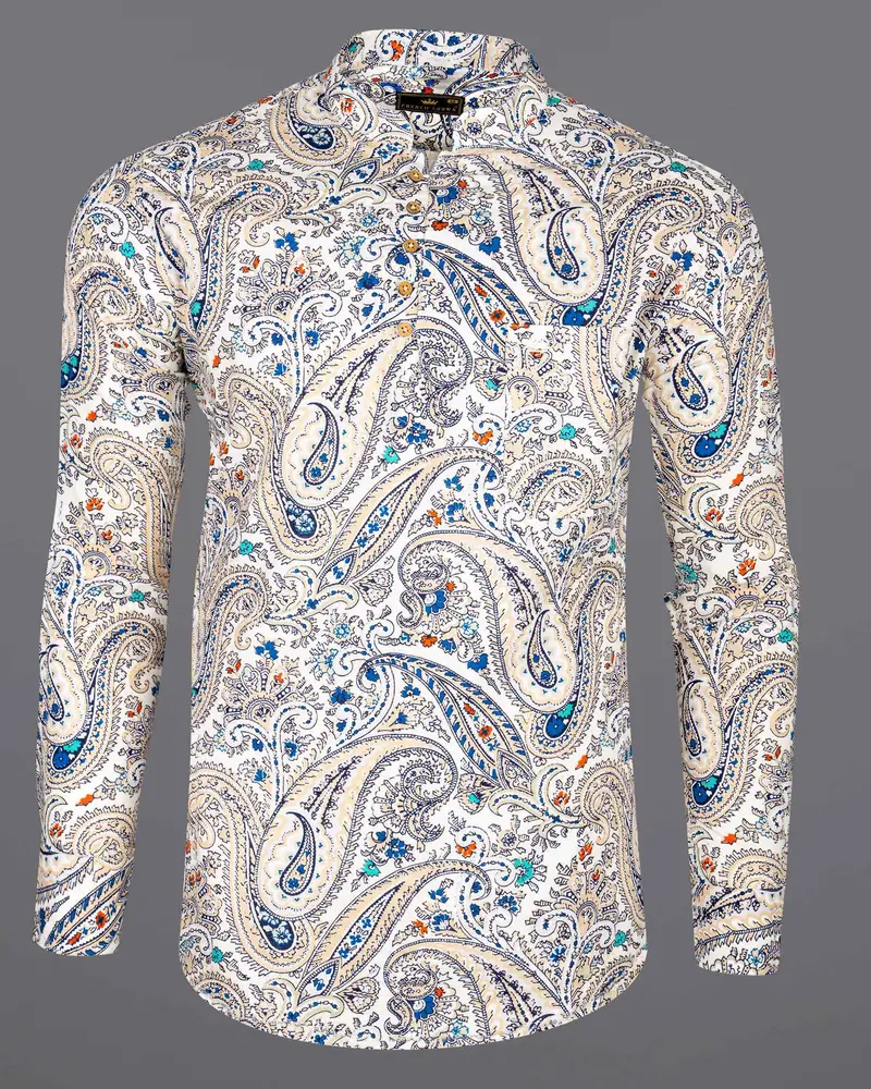 Gainsboro Paisley Printed Luxurious Linen Kurta Shirt 6