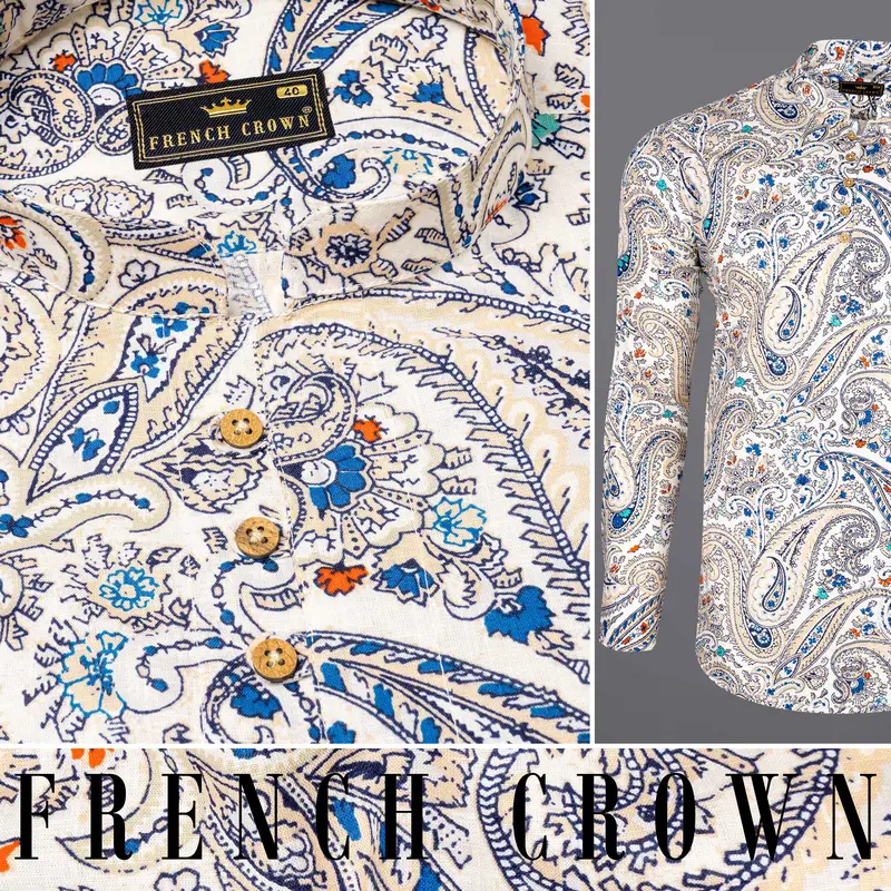 Gainsboro Paisley Printed Luxurious Linen Kurta Shirt 9