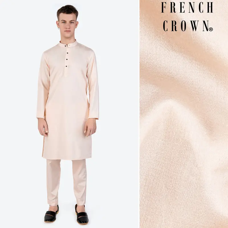 Gainsboro Peach Subtle Sheen Super Soft Premium Cotton Kurta Set 1