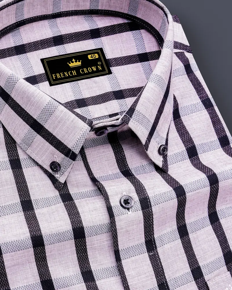 Gainsboro Pink And Jade Black Plaid Dobby Textured Premium Giza Cotton Shirt 1