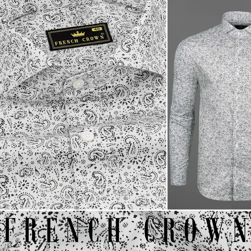 Gainsboro White And Black Paisley Printed Super Soft Premium Cotton Shirt 10