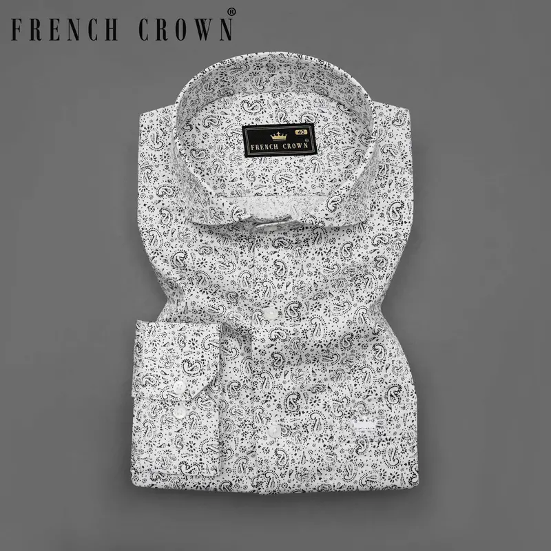 Gainsboro White And Black Paisley Printed Super Soft Premium Cotton Shirt 7