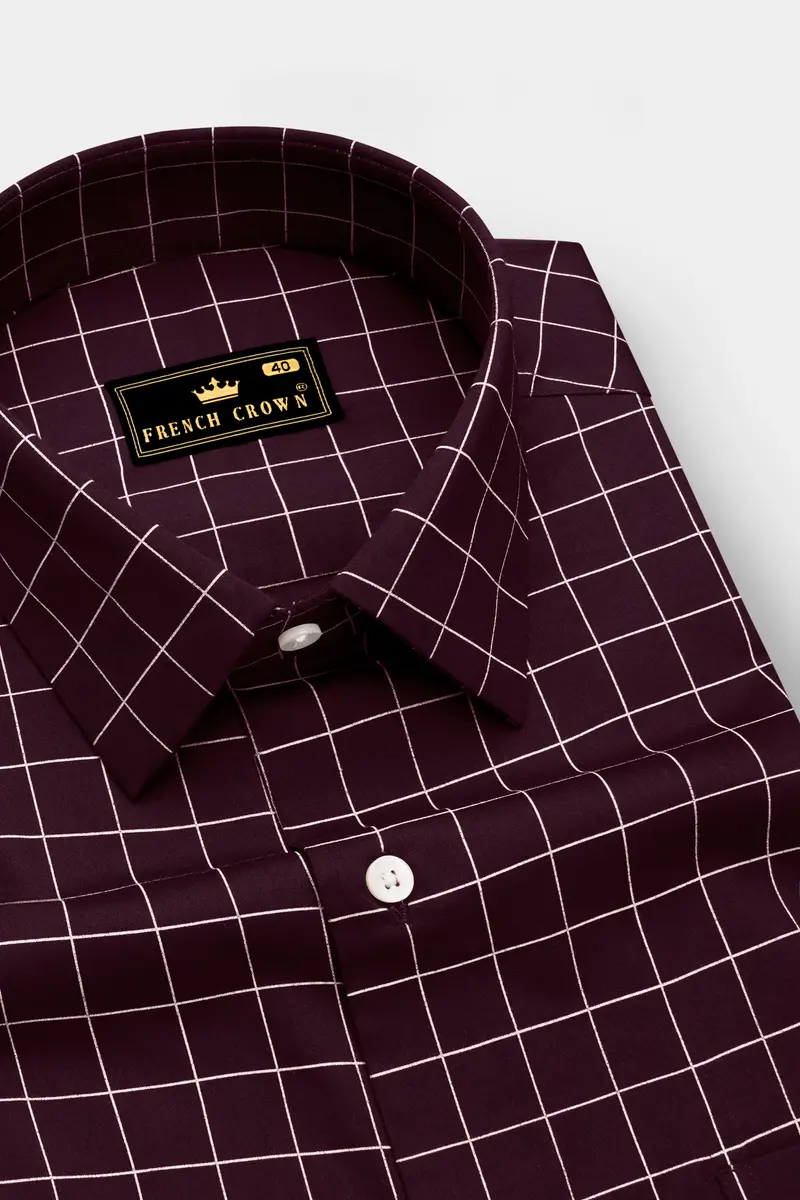 Garnet-Tamarind Maroon And Bright White Windowpane Subtle Sheen Super Soft Premium Cotton Dress Shirt 2