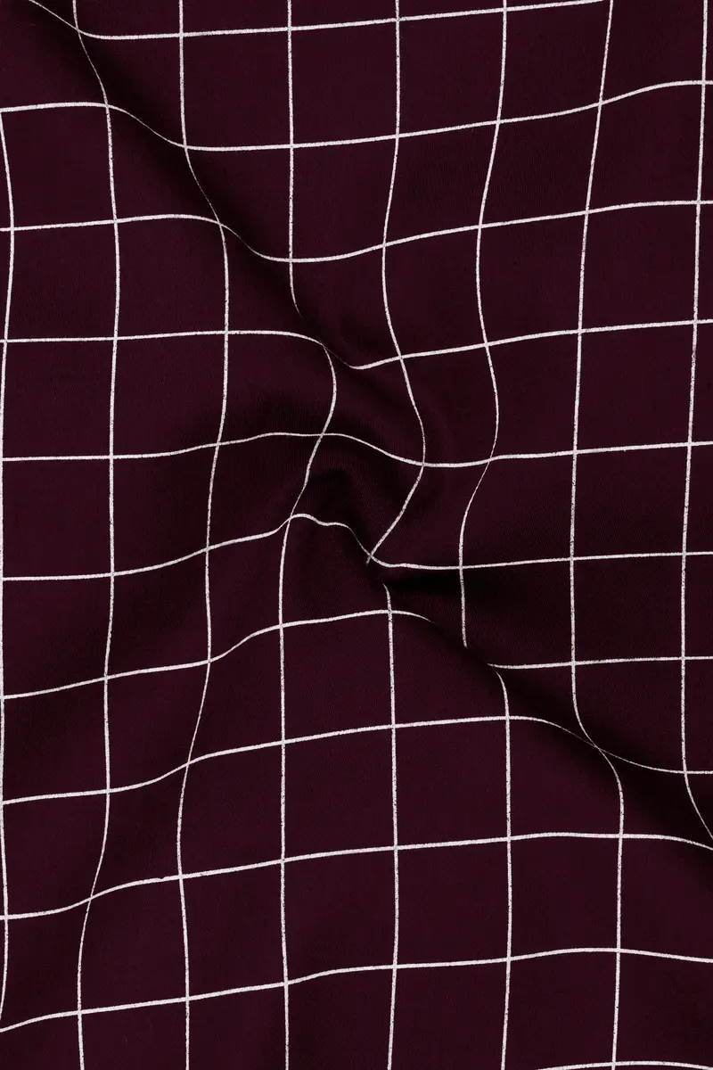 Garnet-Tamarind Maroon And Bright White Windowpane Subtle Sheen Super Soft Premium Cotton Dress Shirt 3