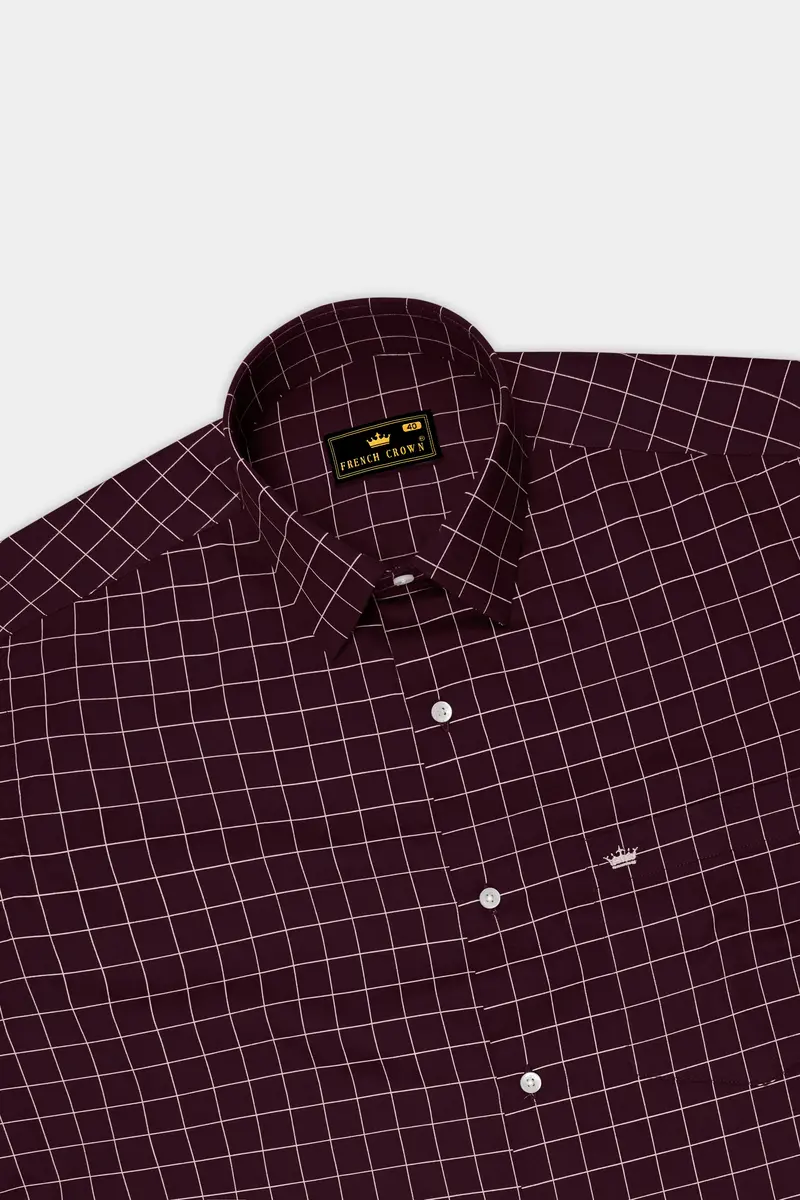 Garnet-Tamarind Maroon And Bright White Windowpane Subtle Sheen Super Soft Premium Cotton Dress Shirt 5