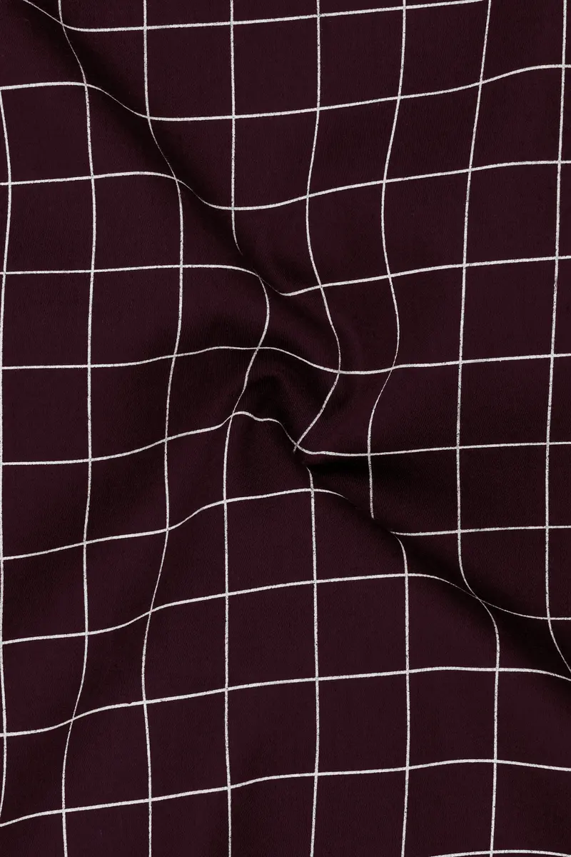 Garnet-Tamarind Maroon And Bright White Windowpane Subtle Sheen Super Soft Premium Cotton Dress White Cuff Collar Shirt 3