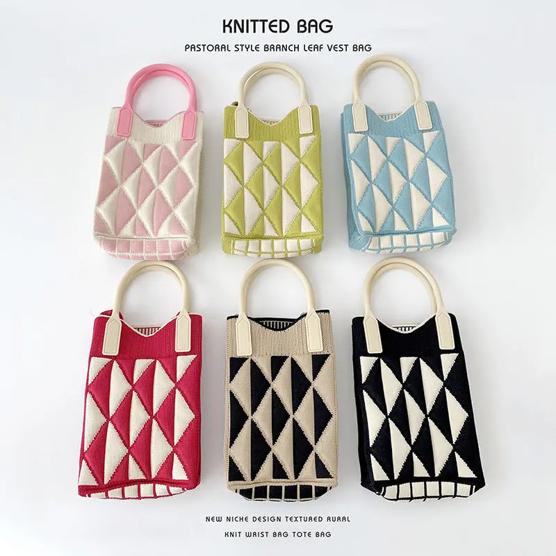 Geometric Diamond Mini Mobile Phone Bag Shoulder Crossbody Knitted Bag 1
