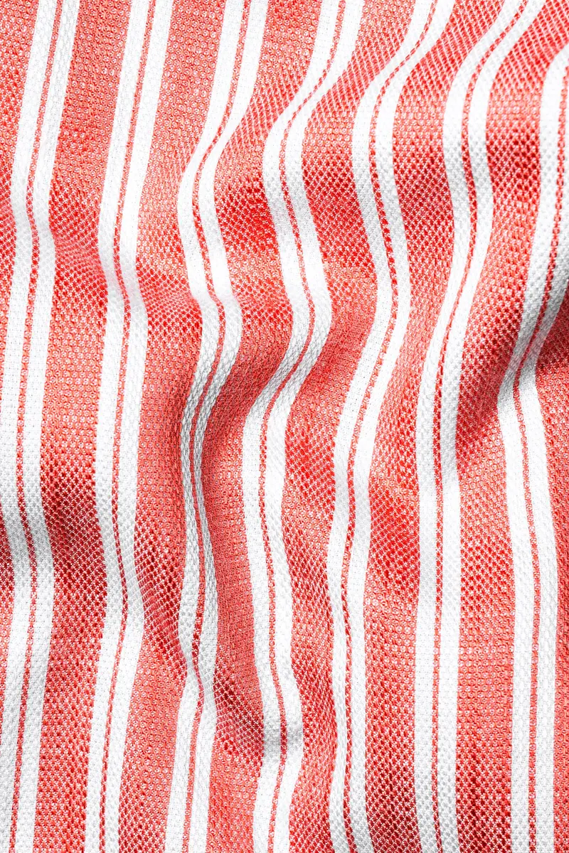 Geraldine Orange And White Striped Dobby Textured Premium Cotton Shirt 2