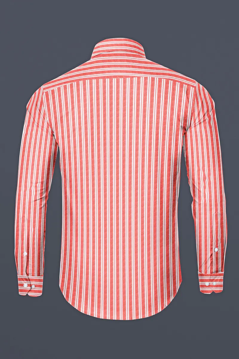 Geraldine Orange And White Striped Dobby Textured Premium Cotton Shirt 5