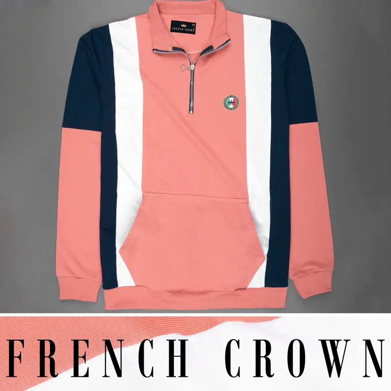 Geraldine Peach And Cloud Burst Blue Color Block Super Soft Zipper Sweatshirt 1
