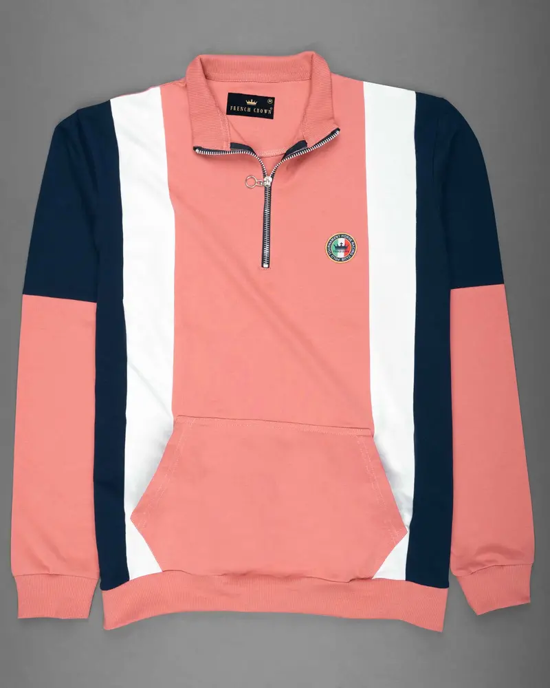 Geraldine Peach And Cloud Burst Blue Color Block Super Soft Zipper Sweatshirt 2